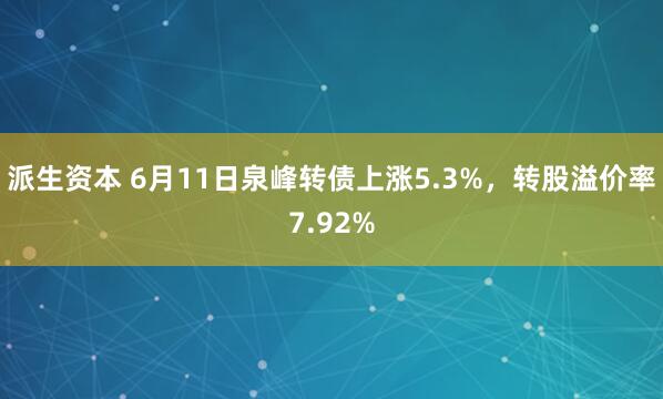 派生资本 6月11日泉峰转债上涨5.3%，转股溢价率7.92%