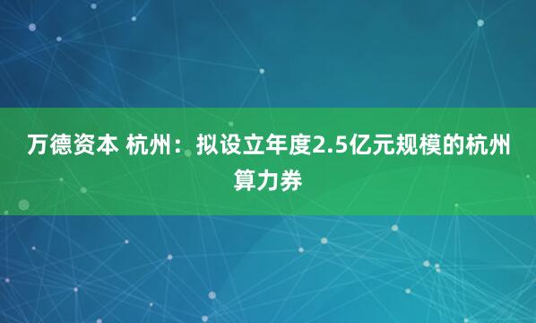 万德资本 杭州：拟设立年度2.5亿元规模的杭州算力券